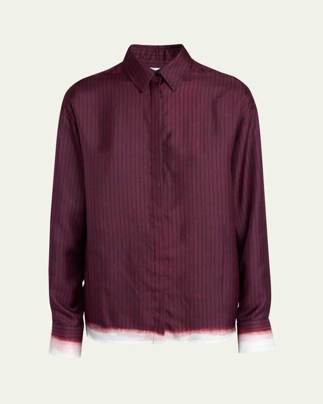 Stripe Print Button Down Mouline Twill Top
